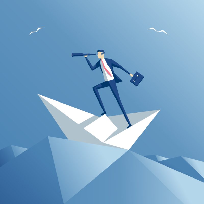 Businessman and paper boat, proposal writing